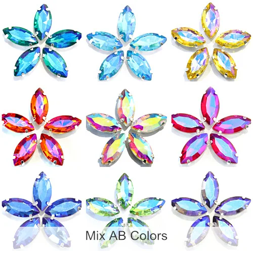 Mxi-AB-Colors Высококачественные красивые стеклянные стразы с кристаллами в виде листьев, стразы с серебряными когтями для свадебного платья B1259 - Цвет: Mxi-AB-Colors