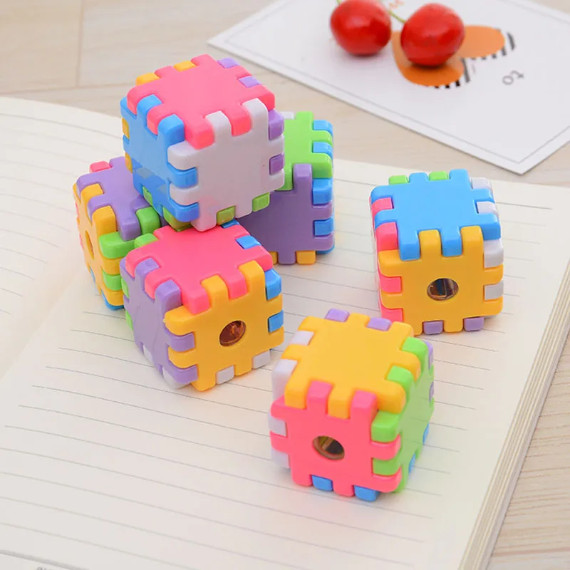 10 шт. креативные пластиковые строительные блоки точилка для карандашей ручная