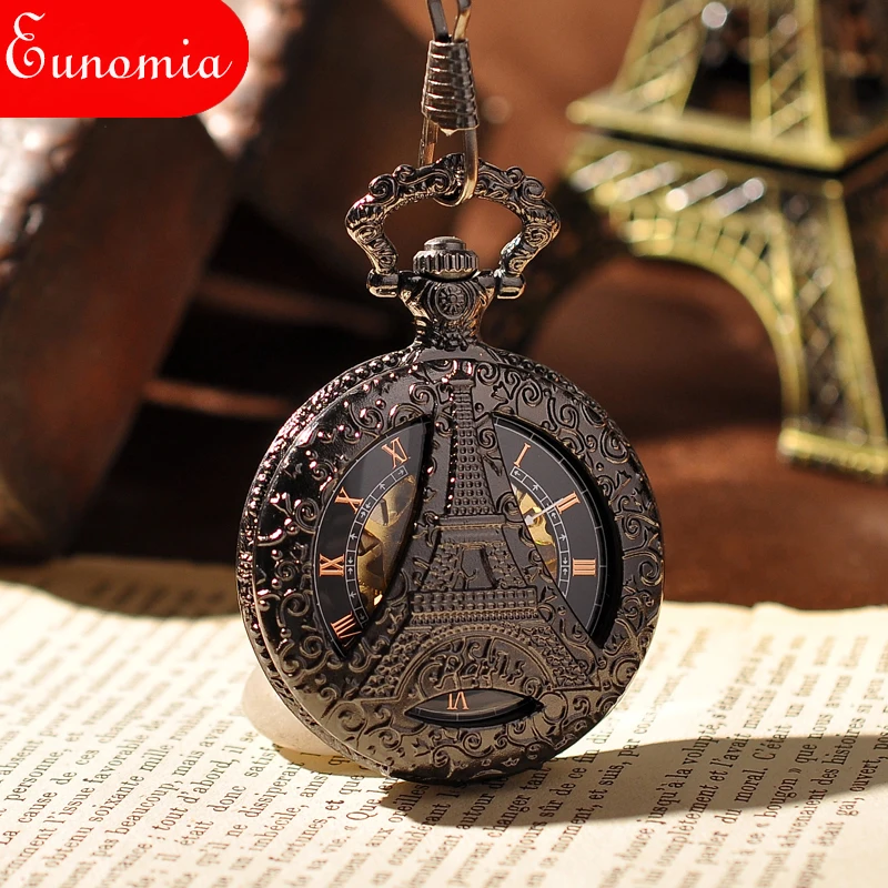Влюбленные в Париже стимпанк карманные часы скелетоны крутые винтажные с цепью
