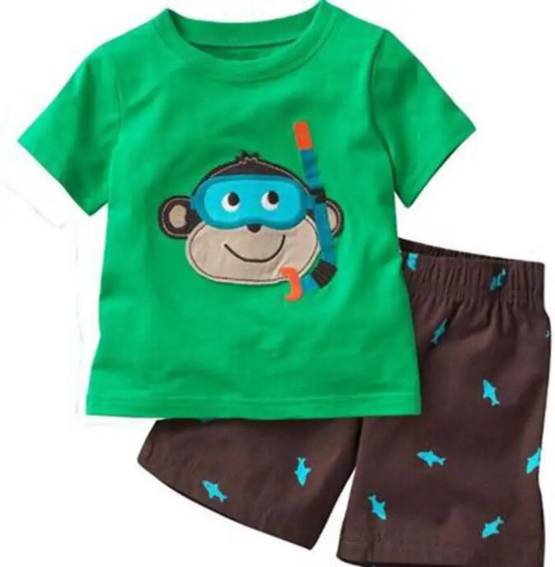 Newest Yellow Dino Boy Clothes Set Children T-Shirt Plaid Pant Suit Kids Outfit 100% Cotton Tops Panties 2 -7 Year Clothing | Детская