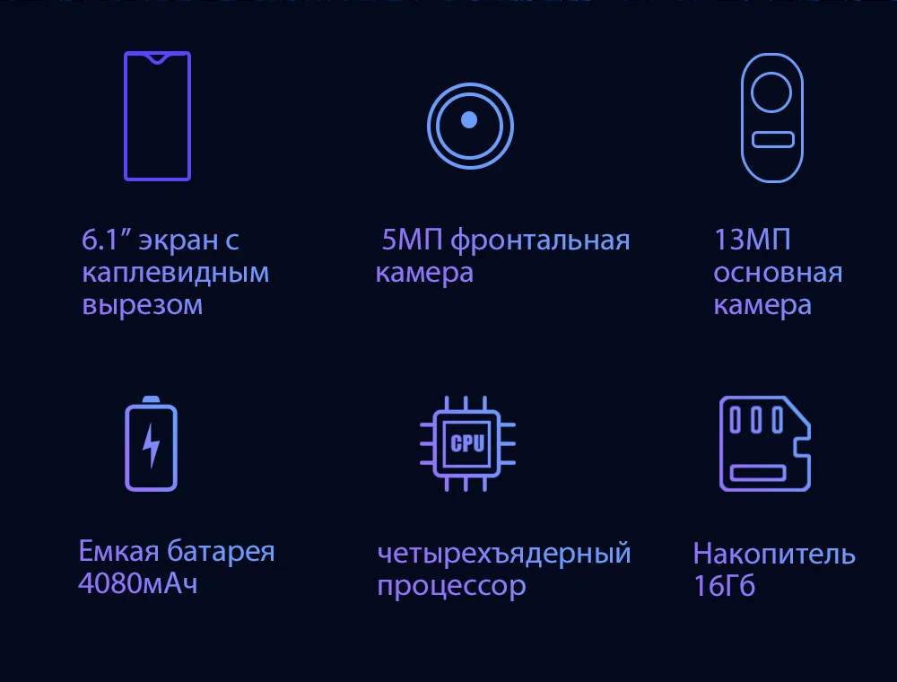 Blackview A60 6," смартфон 19,2: 9 полный экран капли 4080 мАч Android 8,1 мобильный телефон 1 Гб+ 16 Гб 13,0 МП мобильный телефон