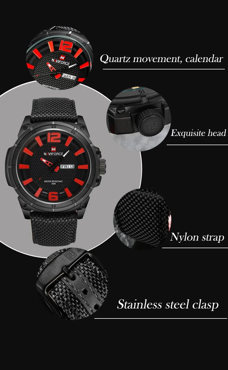 NAVIFORCE мужские роскошные часы военные часы Мужские кварцевые наручные часы спортивные часы Брендовые мужские повседневные нейлоновые часы 9066