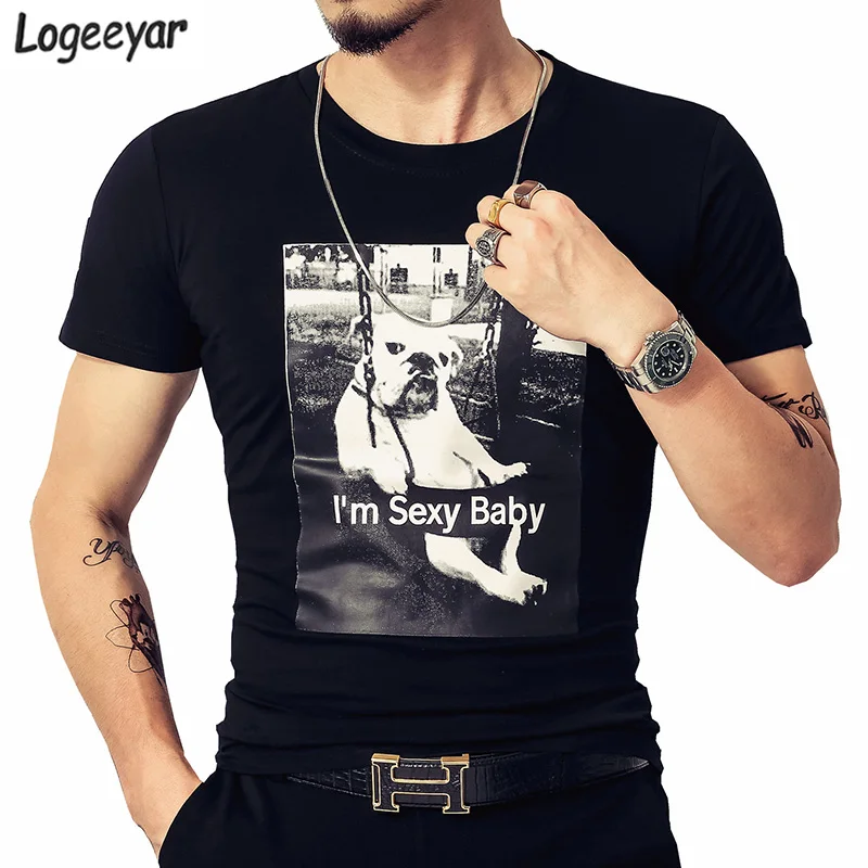 LOGEEYAR/Летняя футболка с короткими рукавами для мужчин модная повседневная