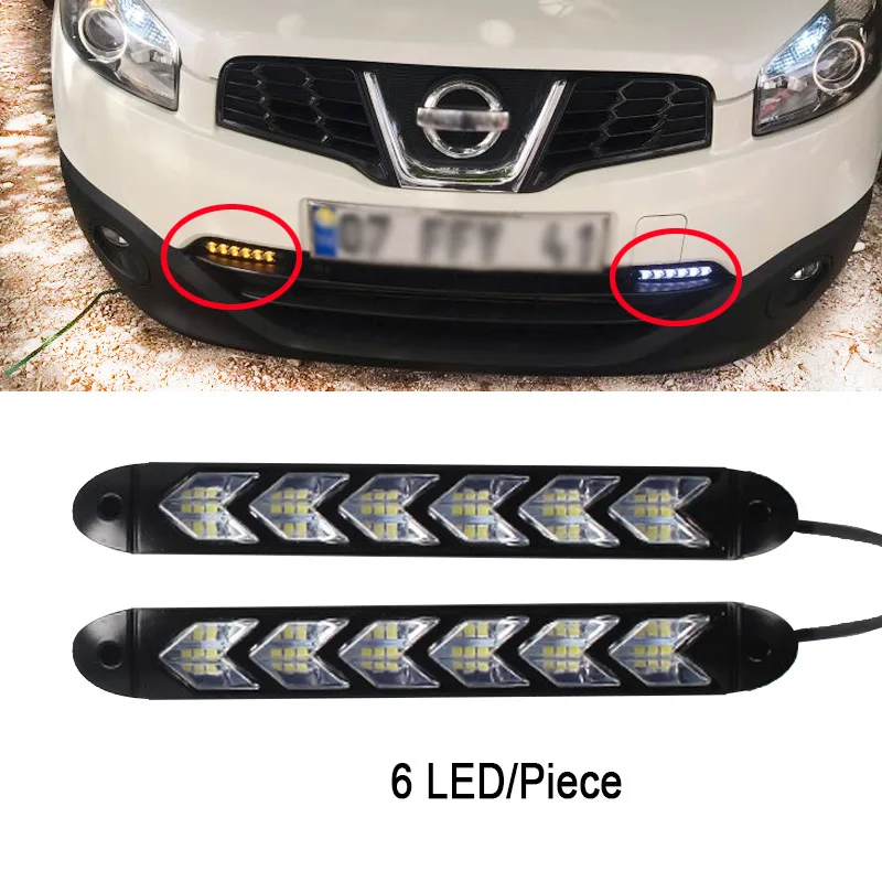 6 LED black shell 2 шт. Автомобильный светодиодный светильник дневного света, белый, DRL, янтарный, сигнальный сигнал поворота, Предупреждение ющий рулевое управление, противотуманный светильник, Дневной светильник, авто украшение - Испускаемый цвет: 6 LED black shell