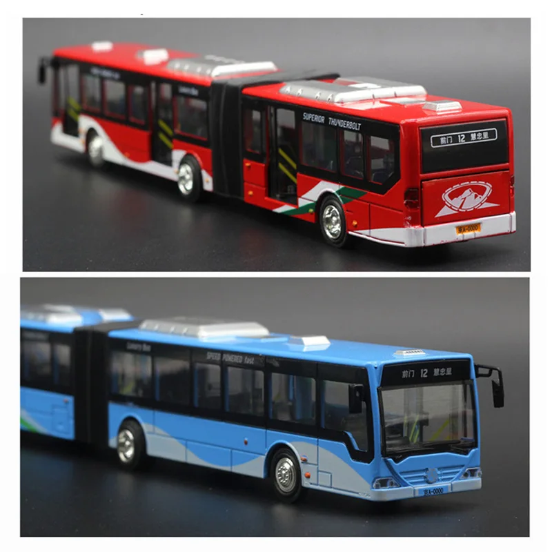 1:18, удлиненный двойной автобус, модель автомобиля из сплава, автобусный шарнир, автобус, со звуком и светильник, модель автомобиля, подарок для детей