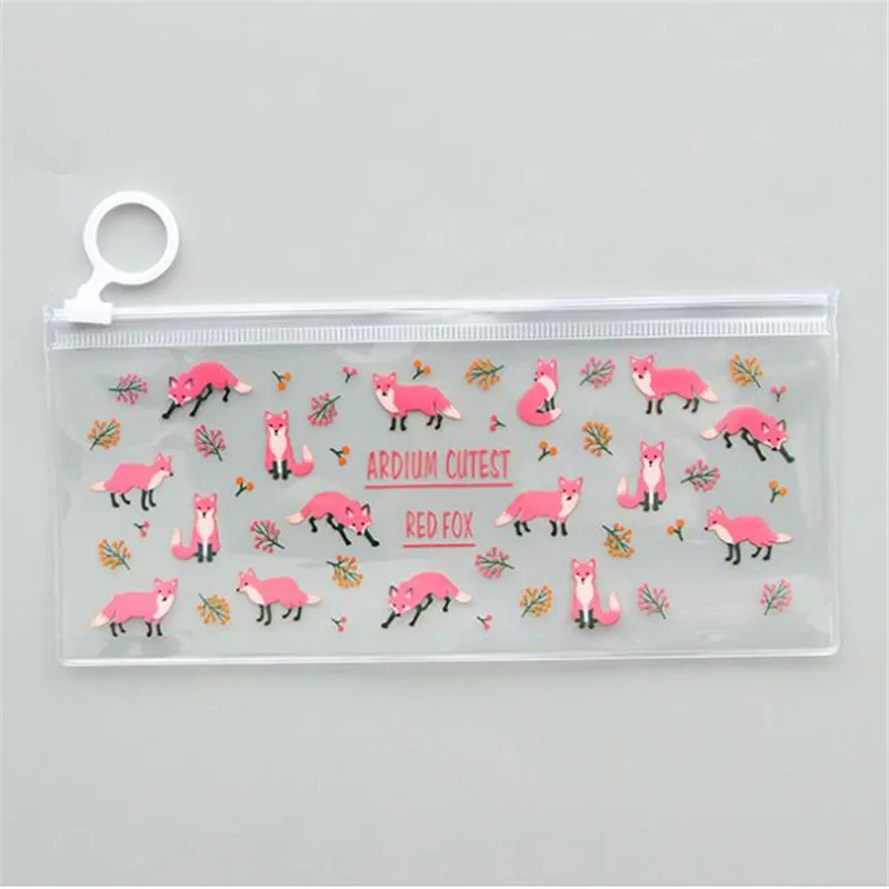 PVC Transparent Pencil Bags Mysterious Small Flowers Animals Waterproof Stationery Storage Office School Supplies Pencil Case