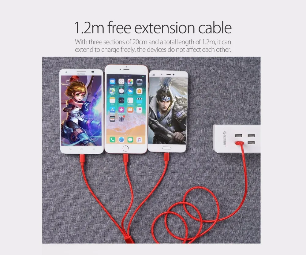 ORICO USB кабель для iPhone 7 6 6s 5 5s зарядное устройство зарядки Micro Type C 3 в 1 мобильный