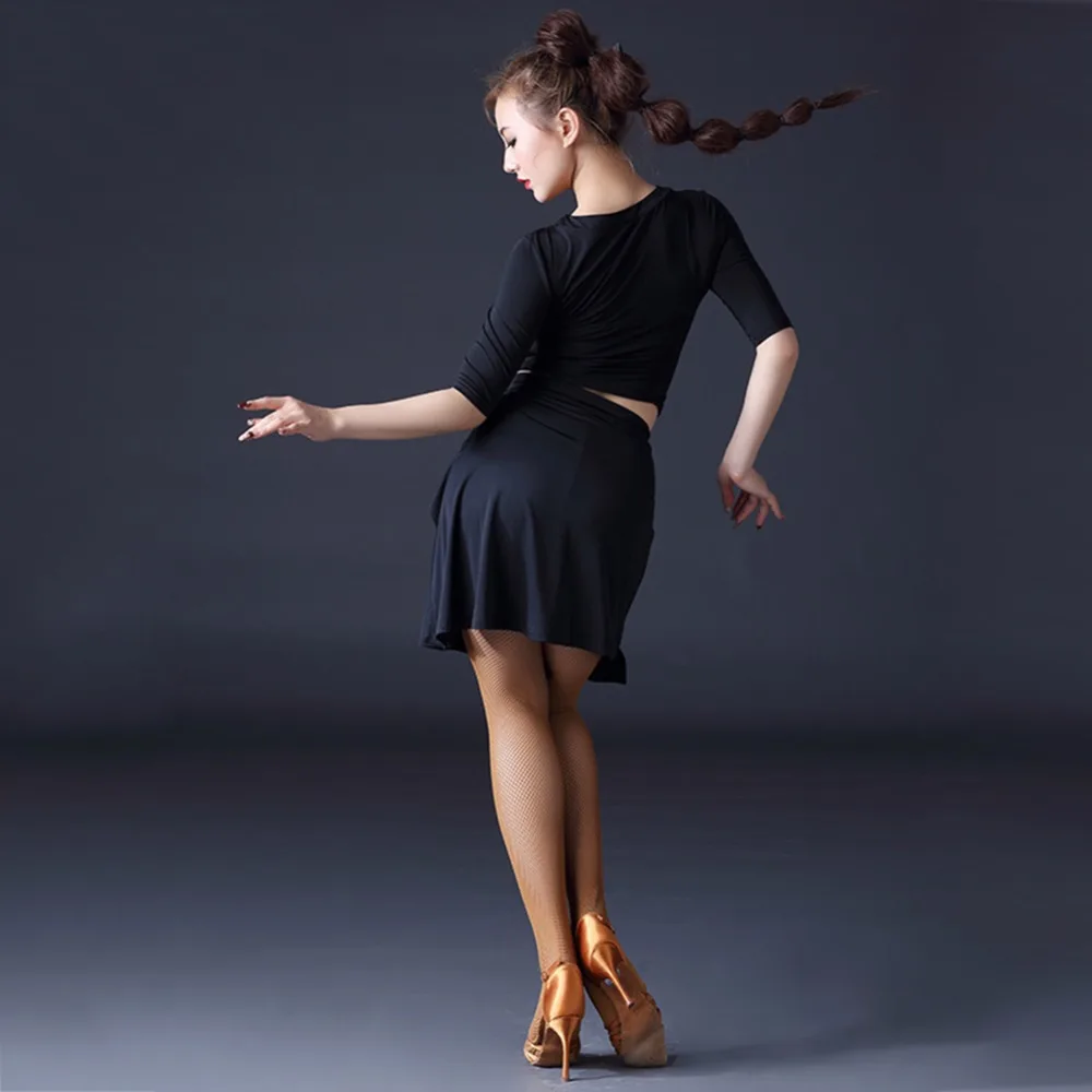 Профессиональный Латинской юбки для танцев женский черный/красный лед шелковой