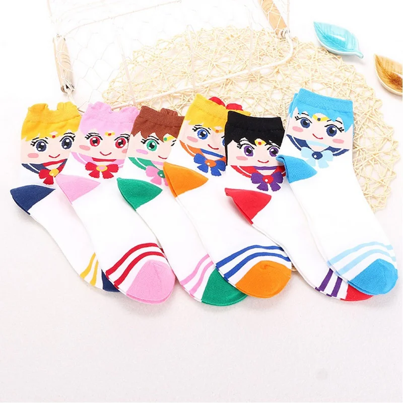 2018 Для женщин Обувь для девочек Носки Карамельный цвет 3D Сейлор Мун мультфильм