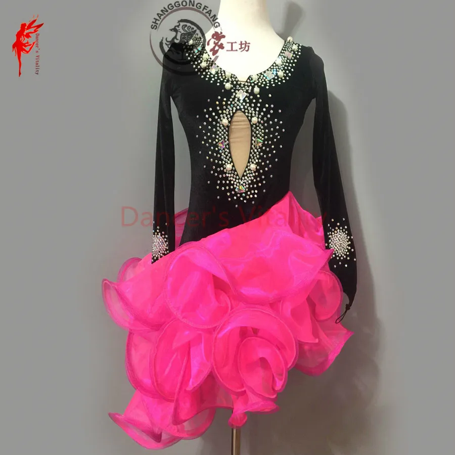 Платье для латинских танцев девочек Роскошное бархатное платье с длинными