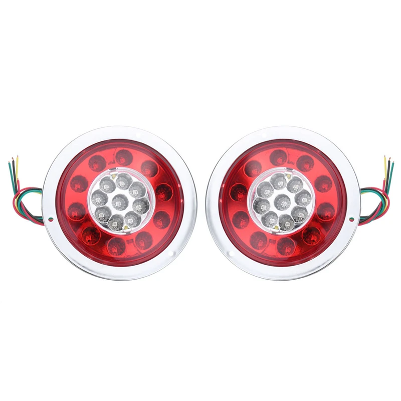 

2 x 4.3" Tail Brake Round Chrome Ring Waterproof Light Turn Signal Stop Light Side Lamp for Truck