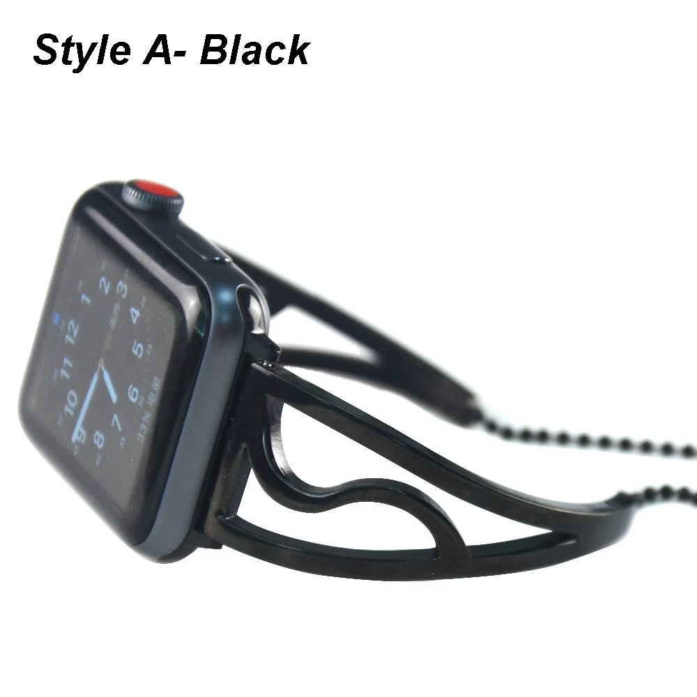 A-black Для женщин Модные полые резьба ремешок для наручных часов Apple Watch, версии 5 4 3 2 1 металлический браслет для наручных часов iWatch 38/42/40/44 мм часы ремень - Цвет ремешка: A-black
