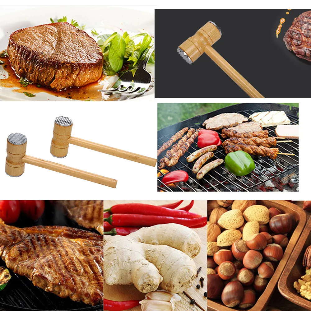 Нержавеющая сталь деревянный двухсторонний молоток мясо стучать для мяса