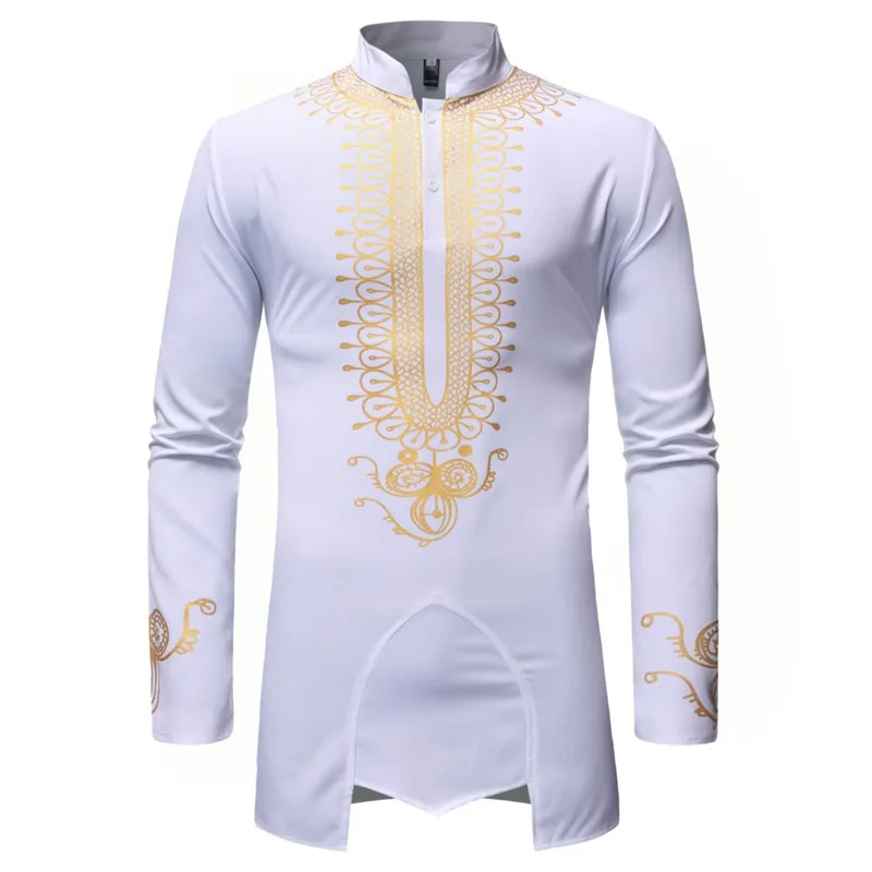 Рубашка Dashiki мужская с длинным рукавом белая африканская уличная одежда 2021 |