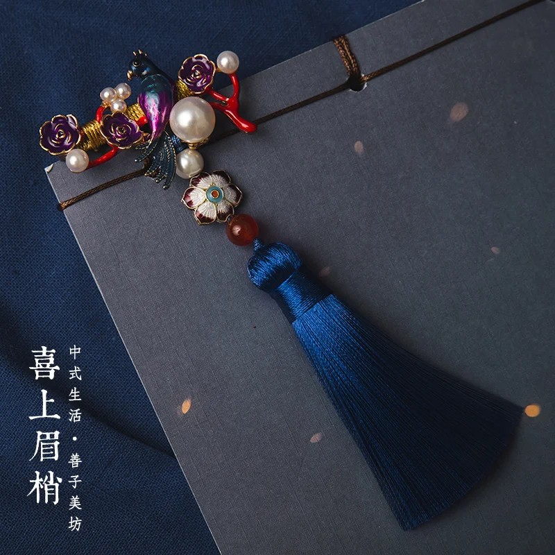 Винтажная брошь ручной работы с кисточками и жемчугом из перегородчатой ткани