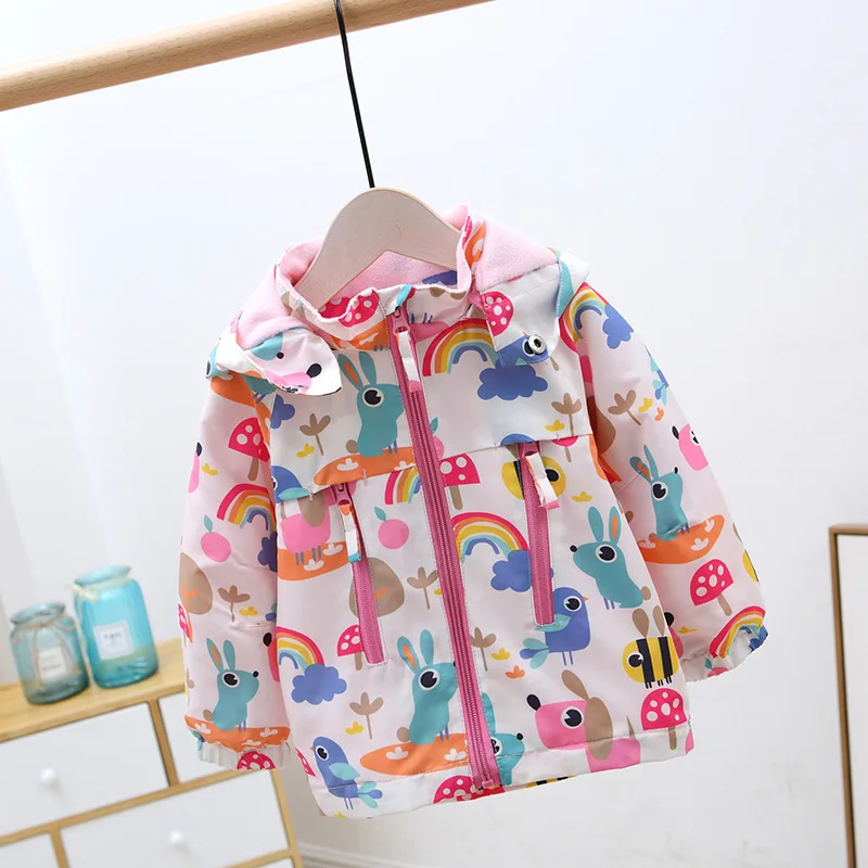 Rainbow fleece Куртка для девочек; пальто для девочек; детская ветровка с капюшоном и рисунком граффити для девочек; Верхняя одежда с длинными рукавами для малышей; От 2 до 8 лет - Цвет: Rainbow fleece