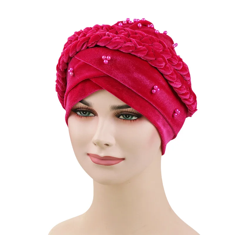 velvet beads head hijab caps turban indian hair bands for women muslim headbands headscarf hats braid Bandanas girls