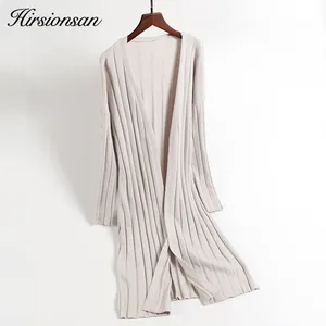 Женский вязаный кардиган Hirsionsan, длинный вязаный свитер с открытой строчкой, на осень и зиму, 2019