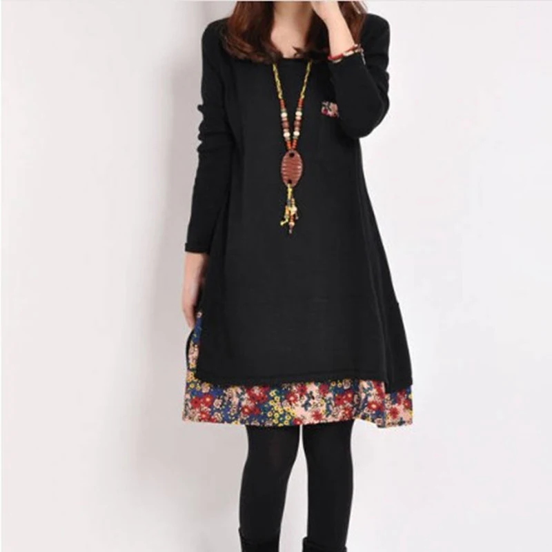 Осенне-зимнее платье большого размера новинка 2020 повседневное мини с принтом и
