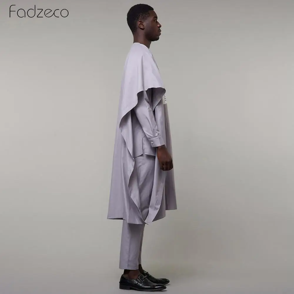 Fadzeco Африканский мужской Дашики Базен Riche костюмы топ рубашка брюки комплект из 3