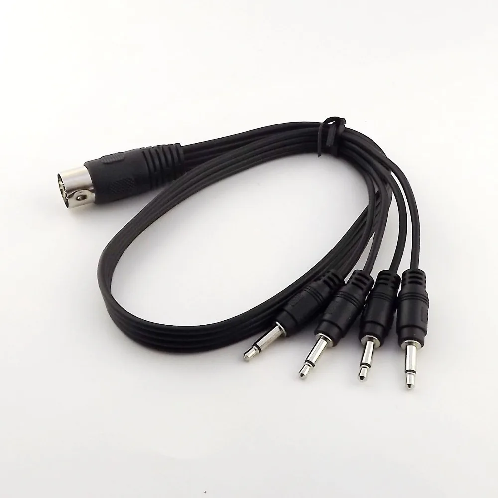 

1pc Black MIDI DIN 5Pin Male Plug to 4x3.5mm 1/8" Jack Mono AUX Audio Adapter Cable 50cm