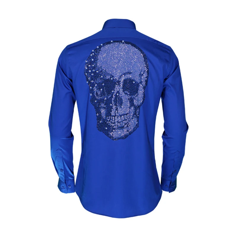 Crystal Skull men Shirt Square collar Full sleeve Slim Casual shirts male high quality 100% pure Cotton clothing Camisa
