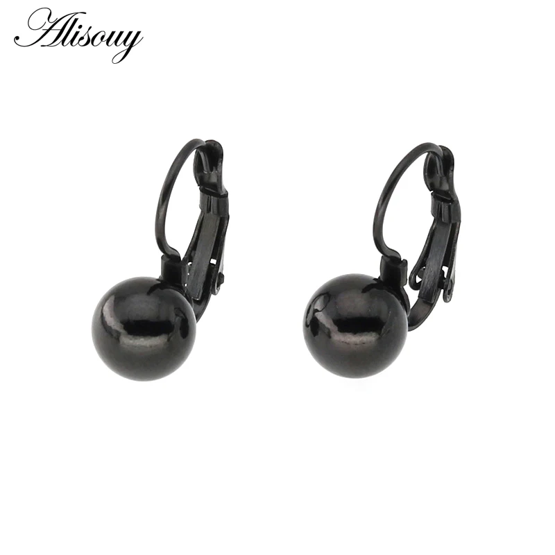 Steel ball Black Alisouy 2 шт. Позолоченные Модные ювелирные изделия Большой круглый жемчуг кулон массивные серьги для женщин Подарки Свадебные аксессуары - Окраска металла: Steel ball Black