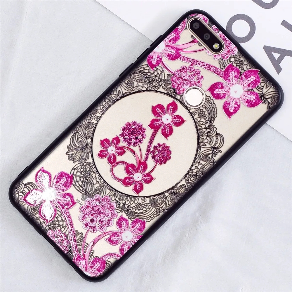 Phone case for Huawei Honor 7C (5.99&quot) /Enjoy 8 Hard PC+ TPU Bumper cover (1 Case+ 2pcs Tempered glass) 3D Plum blossom pattern |