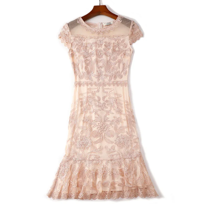 

PIXY White Lace Midi Pencil Dress Women Summer Apricot Ladies Elegant Sexy Bodycon Dresses Short Sleeve Mesh sukienka vestidos