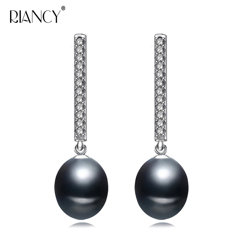 black pearl earrings Модный пресноводный черный жемчуг, серьги-гвоздики из стерлингового серебра 925 пробы для женщин, свадебные украшения, классические простые жемчужные ювелирные изделия - Цвет камня: black pearl earrings