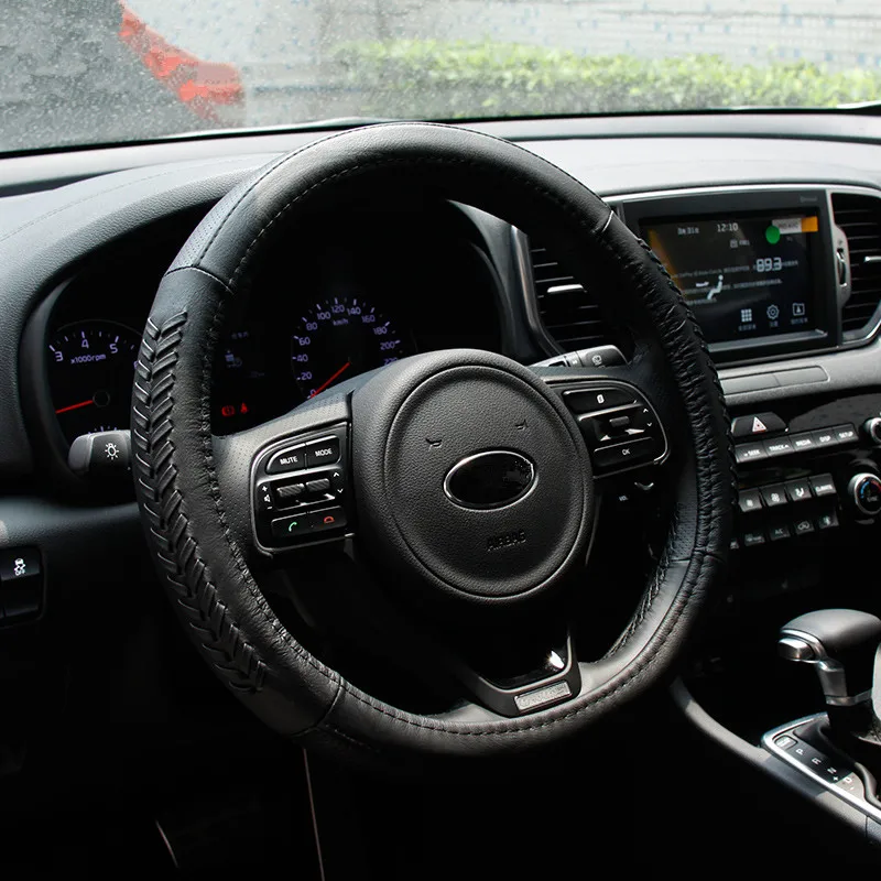 2.0T black Для kia sportage 3 автомобильный кожаный чехол на руль, кожаный сшитый вручную чехол на руль, автомобильные аксессуары - Цвет: 2.0T black