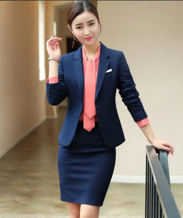 Navy coat and skirt Модная юбка костюмы Женская одежда мужское пальто интервью официальный Блейзер и юбка офисные женские большие размеры Спецодежда - Цвет: Navy coat and skirt