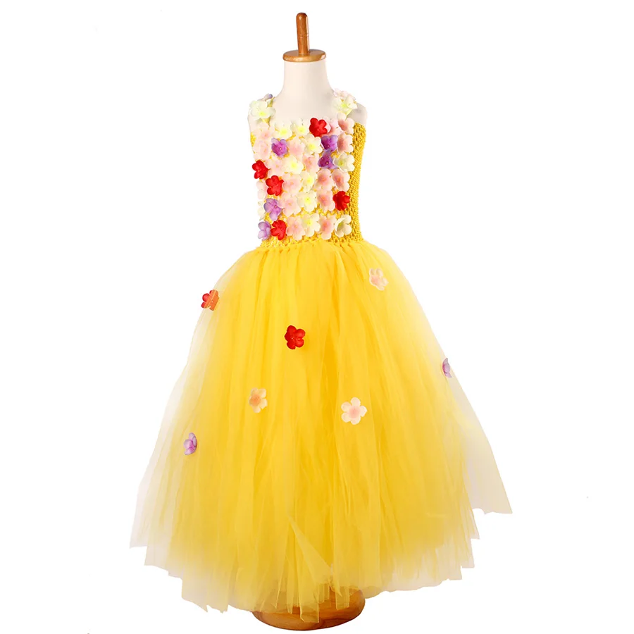 Princess Belle Flower Fairy Tutu Dress Girls Beauty Beast Cosplay Costume Kids Pageant Wedding Purim Ball Gown Tulle | Детская одежда и