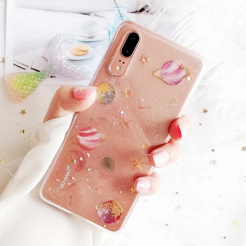 Мягкий чехол Вселенная планета для huawei P30 Pro P20 mate 20X20 Lite Honor 8X20 Pro P Smart Сияющий прозрачный чехол Fundas - Цвет: Transparent