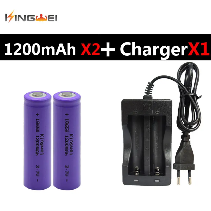 2 шт. kingwei 3 7 v 1200mah 18650 литий ионная аккумуляторная батарея для светодиодного