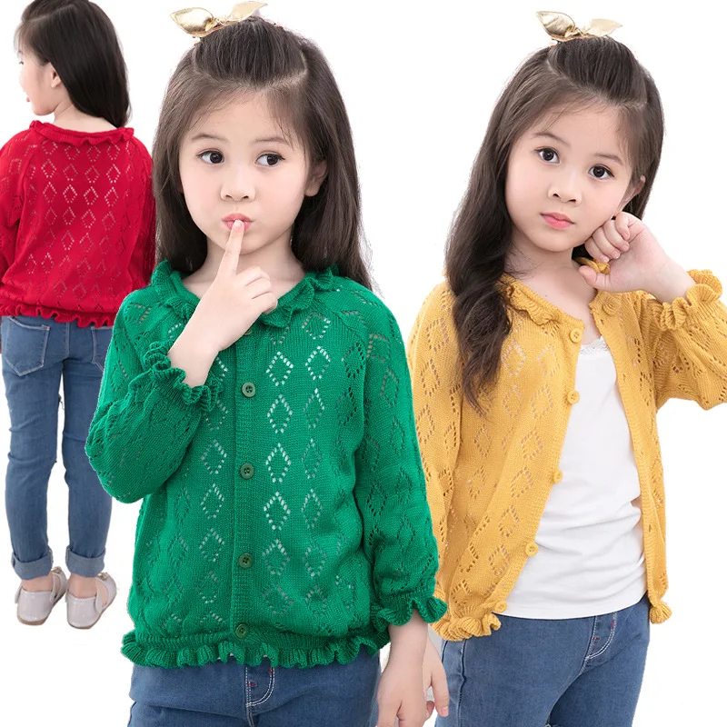 2018 Children Kids Baby Girl Clothes Clothing Autumn Spring Solid Hollow Knitting Cardigans Jackets Coat Top Sweater Outfits | Детская