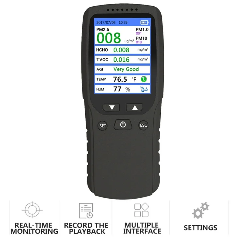 New 8 In 1 PM1.0 PM2.5 PM10 Monitor TVOC Detector Formaldehyde Gas Air Quality Analyzer Humidity Meter | Инструменты