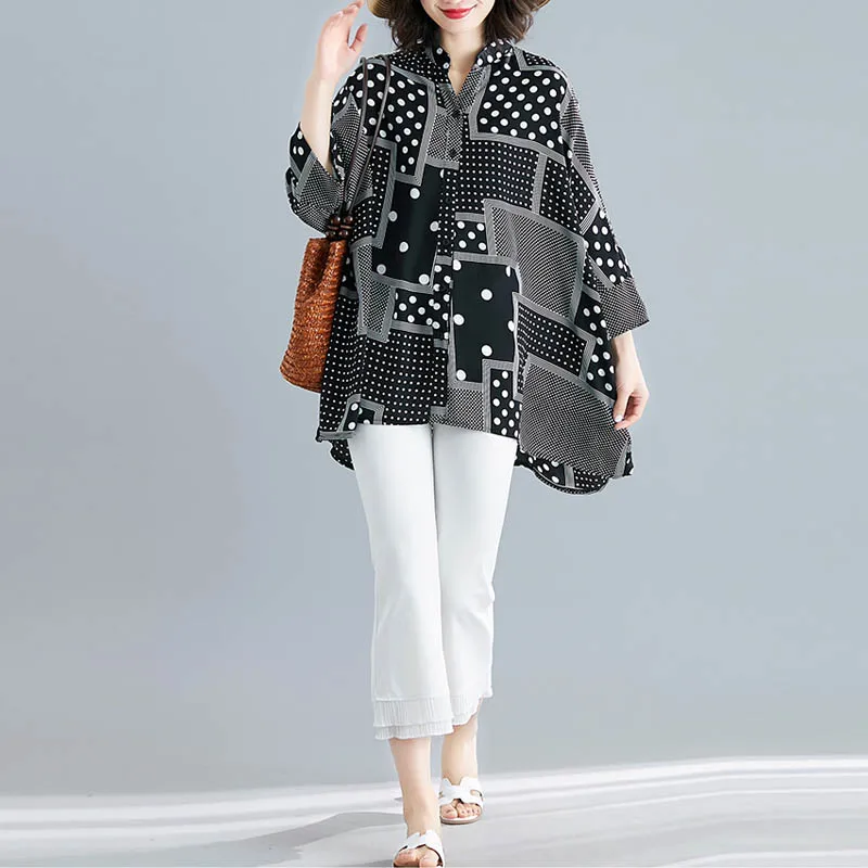 Блузка женская шифоновая в горошек батальных размеров 4XL/5XL/6XL|Блузки| |