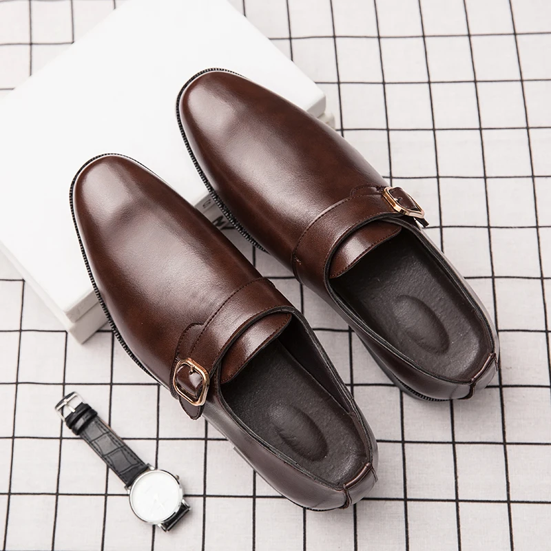 

Misalwa Big Size 38-47 Leather Men Classic Shoes Square Toe Buckle Luxury Dress Shoes Male Stylish Red Formal Business Footwear