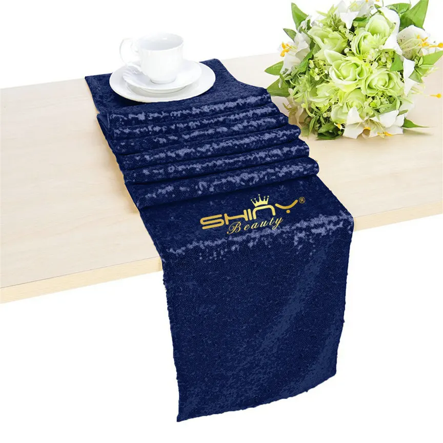 ShinyBeauty 12x48in-30x125cm розовый блесток настольная дорожка, Блестящие Блестки Ткань дорожка для события/свадьбы/вечерние украшения - Цвет: navy blue