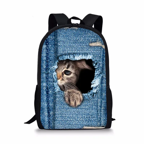 C3302C Coloranimal милая собака 3D животное кошка школьные рюкзаки для девочек мальчиков синий деним печать рюкзак Детский рюкзак для книг - Цвет: C3302C