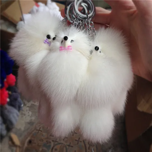 White Pom Fox Furx симпатичная цепочка для ключей, женская сумка, амулеты, автомобильный пушистый брелок, женский брелок для ключей, маленькая форма лисы, брелок, ювелирное изделие, Мужская безделушка - Цвет: White