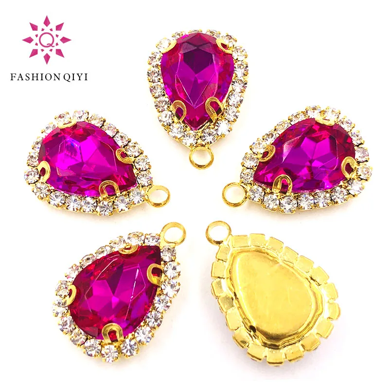 10 шт./упаковка 10x14mmgold Нижняя Роза капля одно отверстие кристаллическая Кнопка Высокое качество пришить стразы diyClothing аксессуары