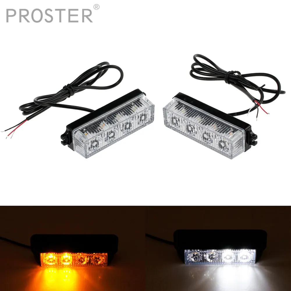 Proster 2 шт. янтарь + белый 4 светодиодных автомобилей Предупреждение свет DC12V ~ 24 V