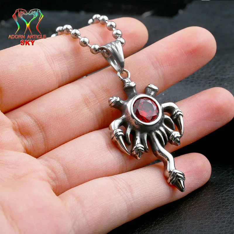Titanium Steel Charms Spider Animal Mosaic Crystal Necklace Pendant Men's Cross Jewelry Ornaments Vintage Totem Valentine's Gift |