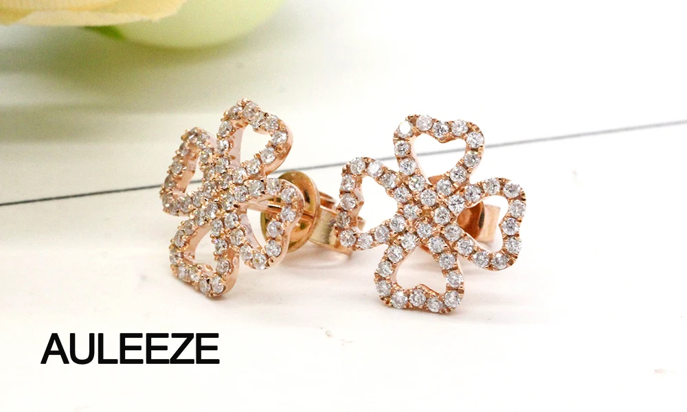 AULEEZE Lucky Clove натуральные серьги-гвоздики с бриллиантами в форме сердца 18 K из розового золота, серьги с бриллиантами для женщин, прекрасный подарок ювелирных изделий