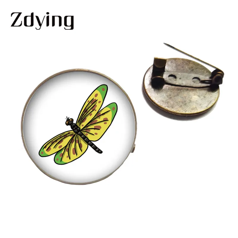 ZDYING Handmade Antique bronze plated Dragonfly Badge Brooch Glass Insect Pattern Cabochon Pins For Clothes Backpacks DN004 | Украшения и