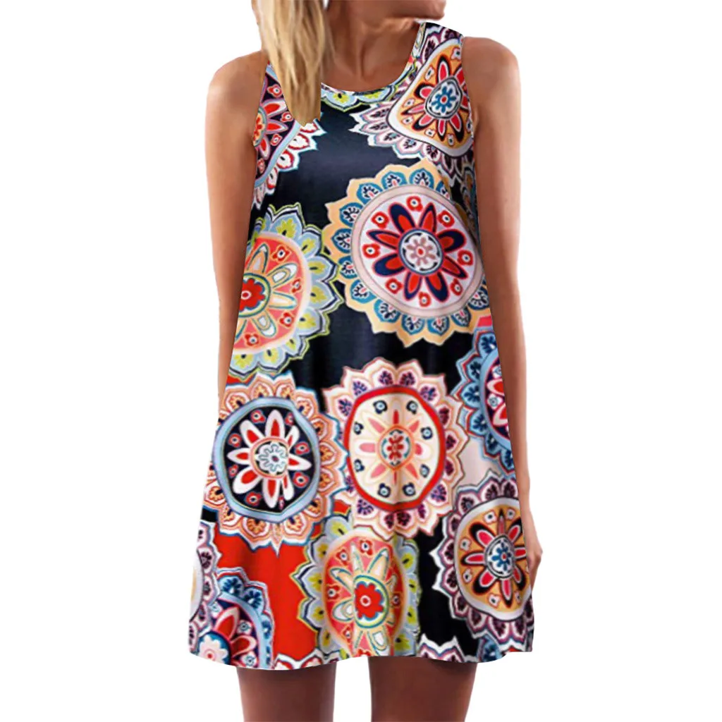 Лето Юбка с высокой талией Для женщин Цветочный принт короткое пляжное платье