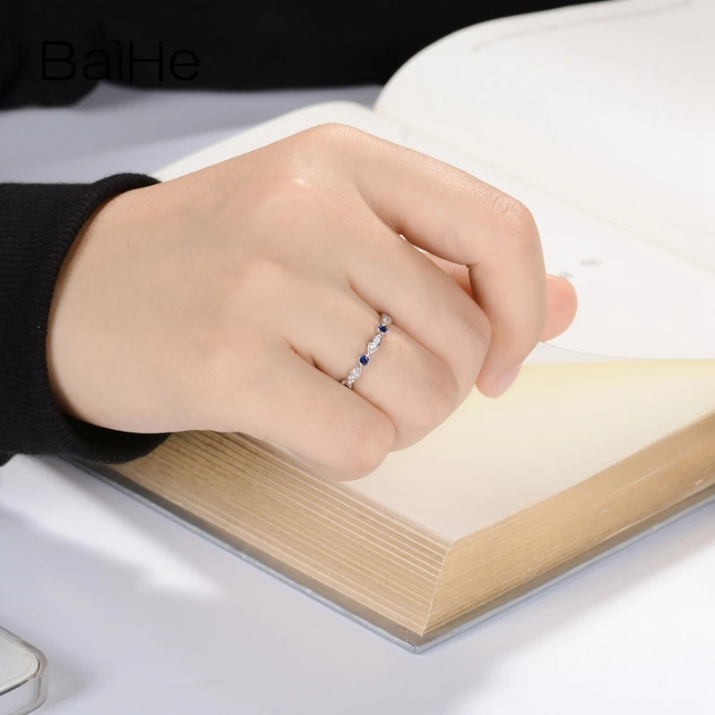 BAIHE твердое белое золото 14 K(AU585) около 0.17ct(всего) сертифицированное H/SI круглое ограненное натуральными бриллиантами свадебное модное кольцо