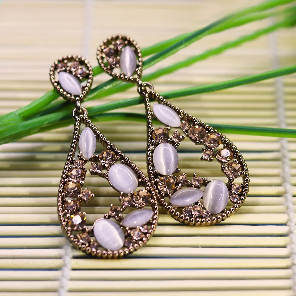 Парабола Винтаж Teardrop Полый Опал Кулон Серьги Стержня Tungsten Цвет Ювелирные Изделия